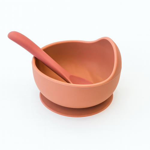 Μπολάκι Φαγητού με Κουταλάκι από Σιλικόνη Silicone set bowl spoon pink